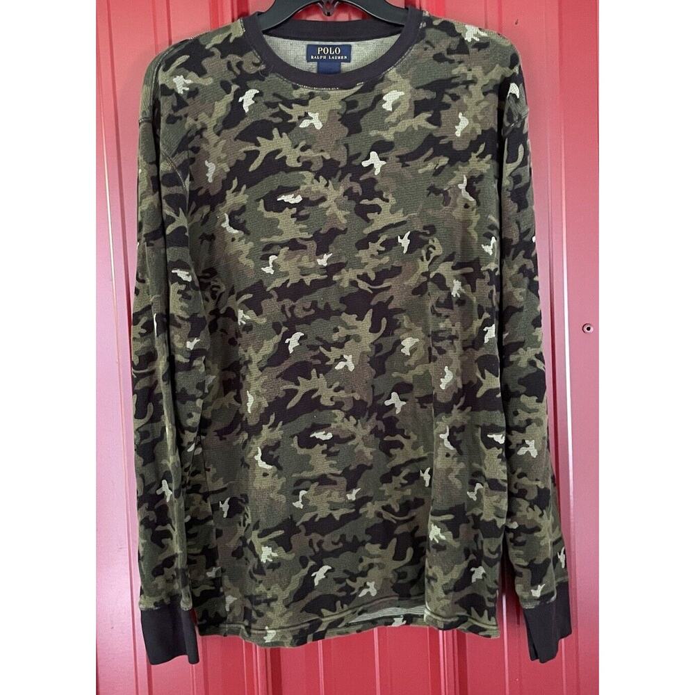 Polo Ralph Lauren Camo Camouflage Print Long Sleeve Waffle Knit Shirt‎ Size XL
